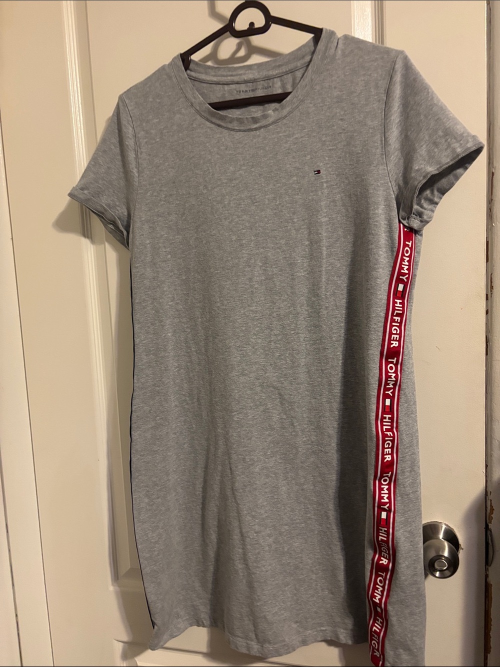 Tommy Hilfiger Heather Gray Midi T-Shirt Dress with Red/Blue Logo Tape